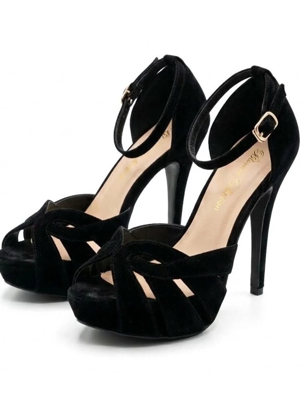 Womens 7 High Heel Shoes Black Velvet Platform De Blossom Collection